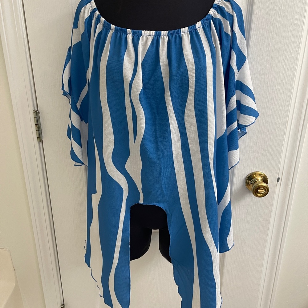 Blue and White Striped Off The Shoulder Top